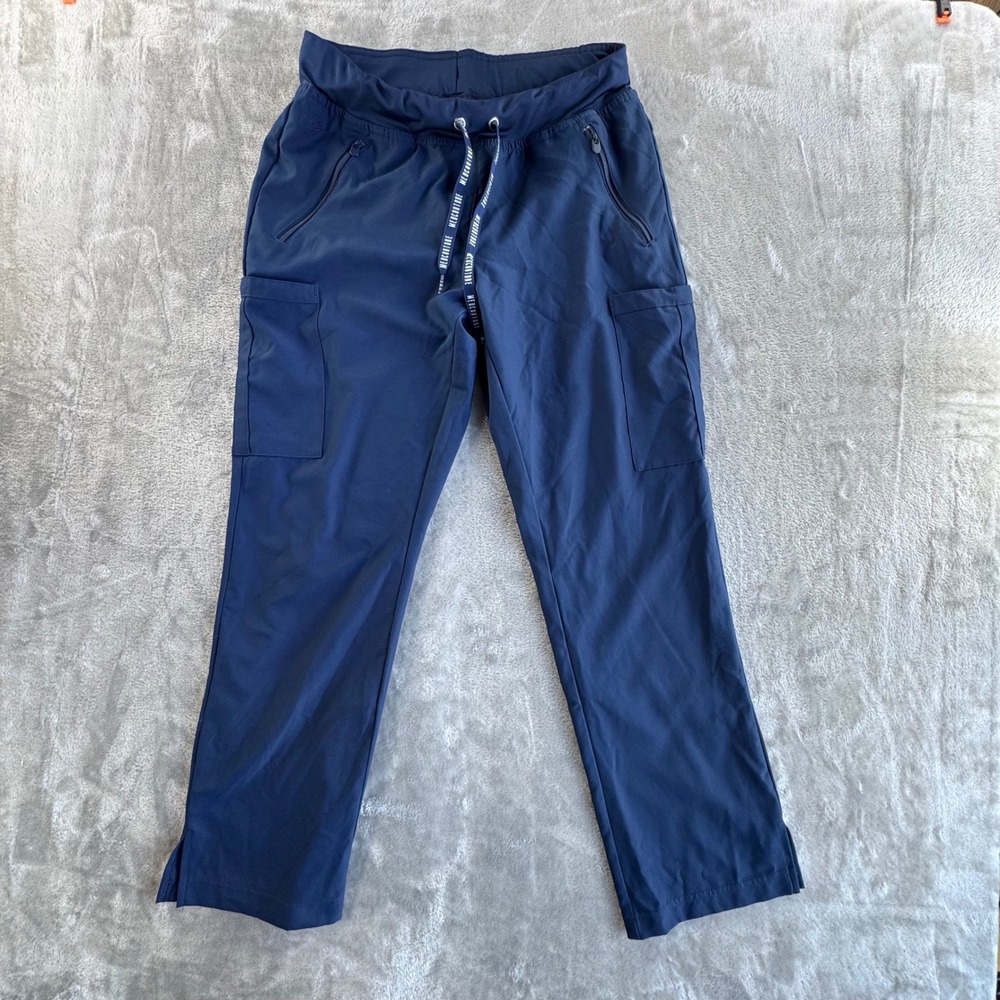 Med Couture Insight Navy Blue Scrub Pants Small Petite Zipper Pockets Drawstring